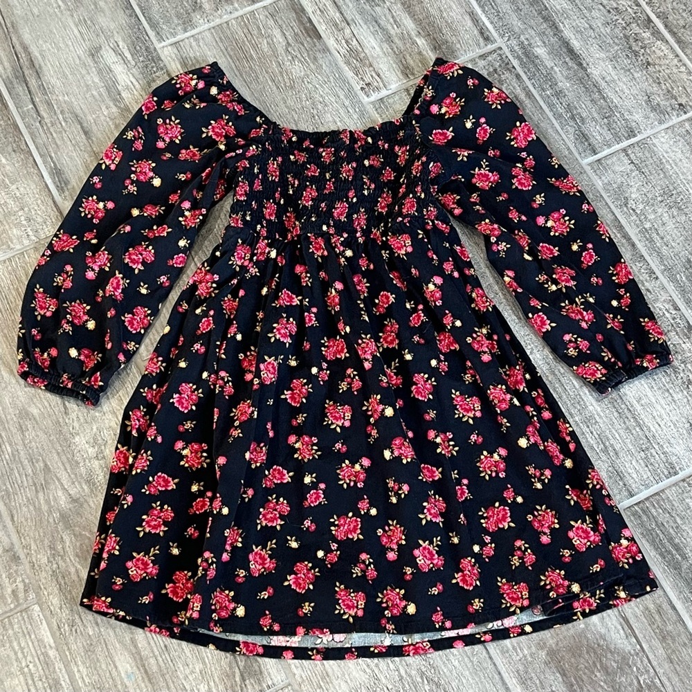Old Navy Floral Print Dress Smocked Long Sleeve Cottagecore Girl's‎ Size 8